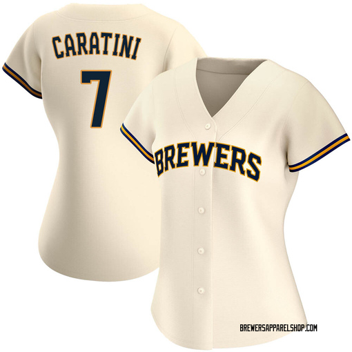 Women's Milwaukee Brewers Victor Caratini Replica White/Navy Alternate  Jersey