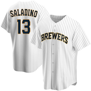 Men's Tyler Saladino Milwaukee Brewers Replica Gray Road Jersey