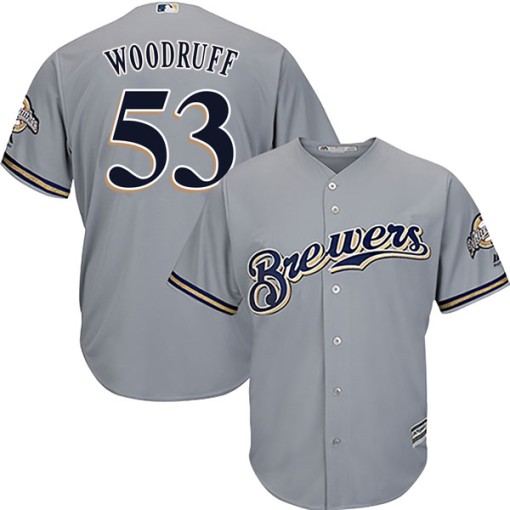 Youth Majestic Milwaukee Brewers Brandon Woodruff Replica Navy Cool Base  Alternate Jersey