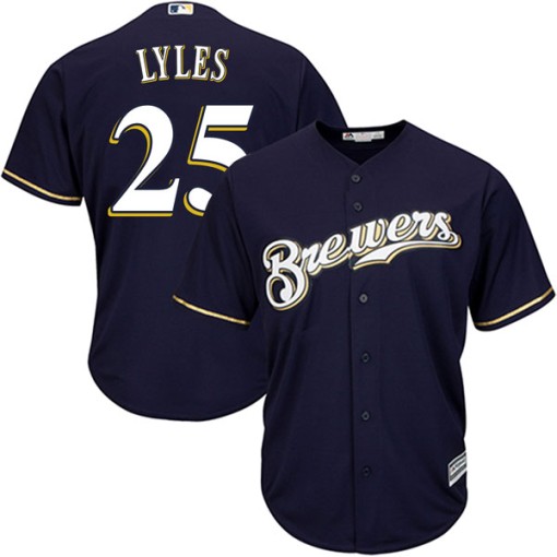 Youth Majestic Milwaukee Brewers Jordan Lyles Authentic Navy Cool Base ...