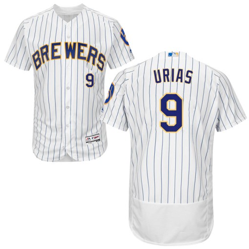 Men's Majestic Milwaukee Brewers Luis Urias Authentic White Flex Base  Alternate /Royal Collection Jersey