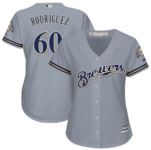 Women's Majestic Milwaukee Brewers Ronny Rodriguez Replica Gray Cool ...
