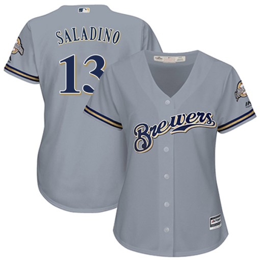 Men's Tyler Saladino Milwaukee Brewers Replica Gray Road Jersey