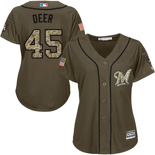 Women'S Majestic Milwaukee Brewers Rob Deer Authentic Green Salute To Service Jersey